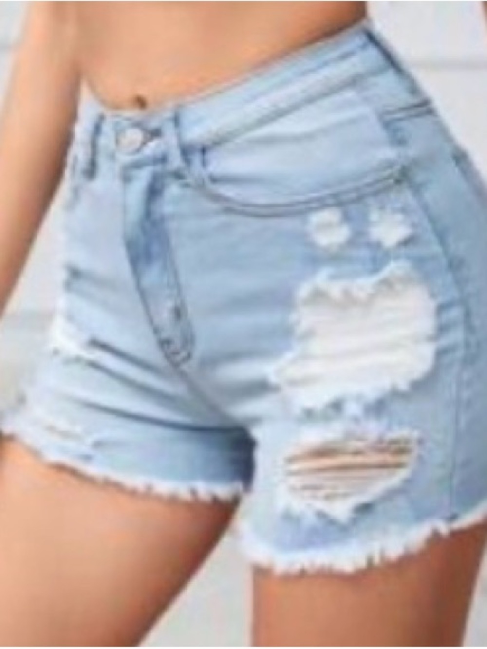 SHEIN Light Wash Ripped Raw Hem Distressed High-Rise Denim Shorts